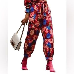 Red floral print pants